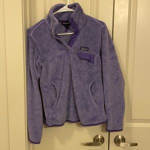 purple Patagonia fleece pullover